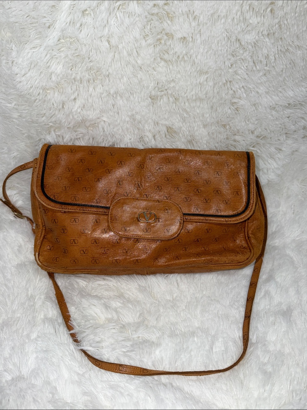 Valentino Tan Monogram Leather Shoulder Bag